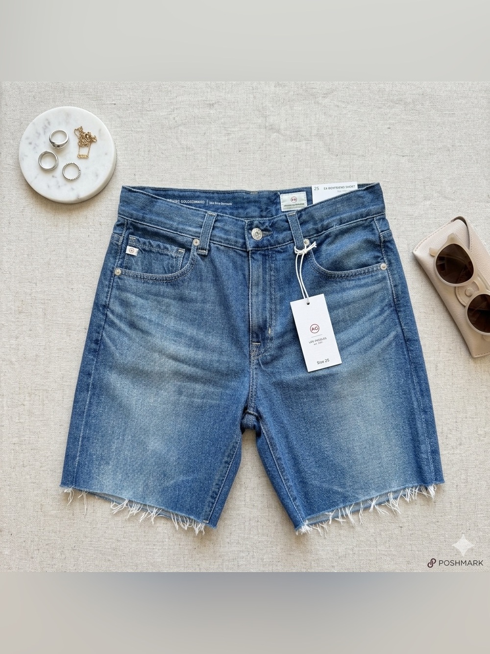 BNWT agjeans Medium Blue Frayed Denim Shorts